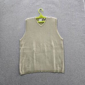 VINTAGE Quiksilver Men Sweater XL/TG Green Embroidered Sweater Vest Striped Logo